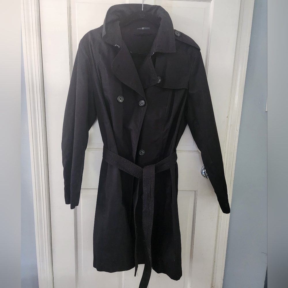GAP Black Double-Breasted Trench Coat